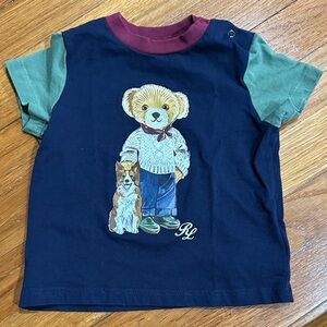 Ralph Lauren Navy Tee with Green Raglan Sleeves and Burgundy Collar